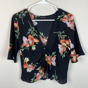 TopShop Floral Ruched Top Blouse SZ 10
